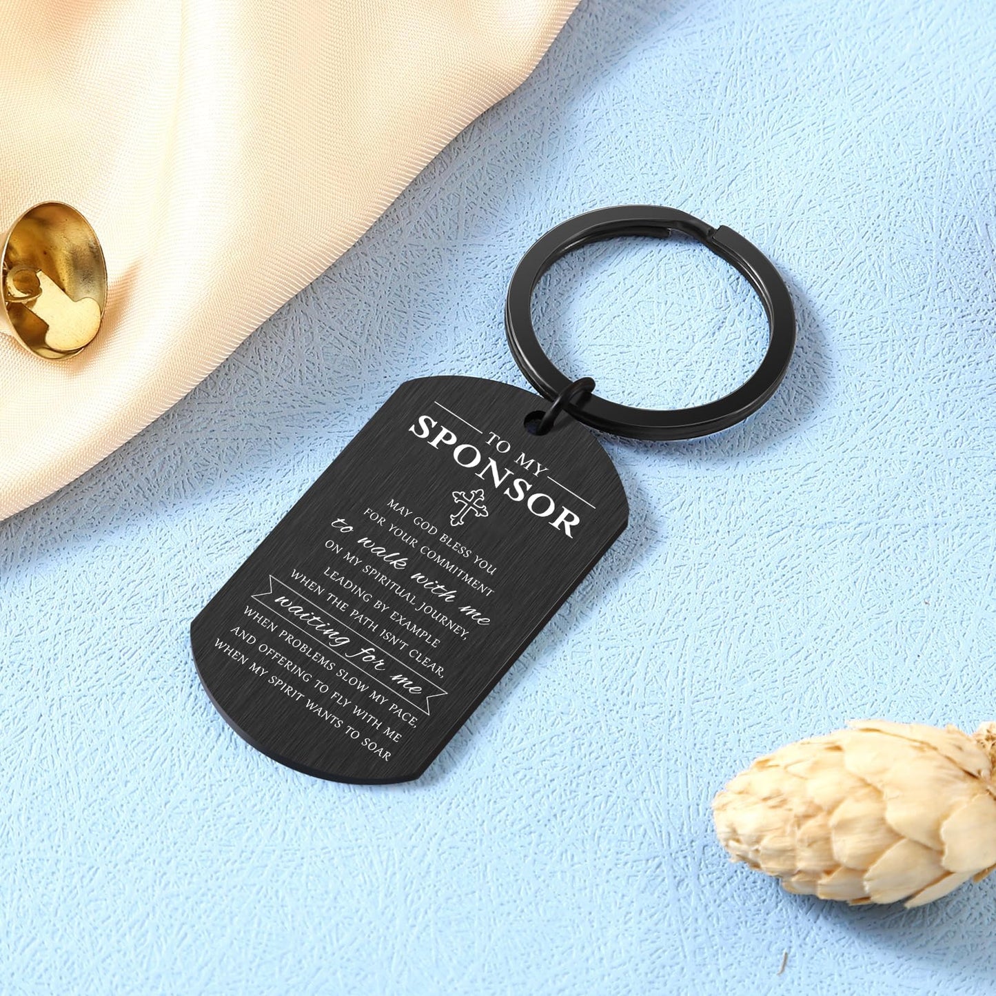 May God Bless You Sponsor Keychain for Women Men Thank You Confirmation Sponsor Gifts to My Sponsor, Medium, Black