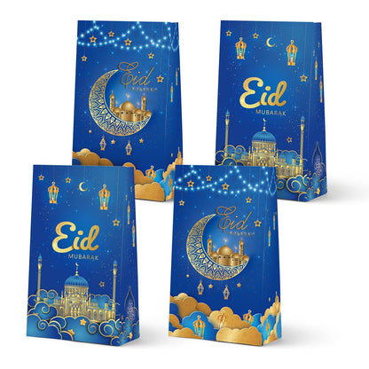 KALEFO Eid Mubarak Favor Gift Bags 24PCS Ramadan Muslim Supplies Goodie Treat BagTable Decorations for Party Birthday Blue