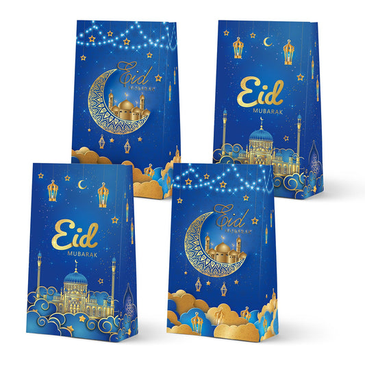 KALEFO Eid Mubarak Favor Gift Bags 24PCS Ramadan Muslim Supplies Goodie Treat BagTable Decorations for Party Birthday Blue