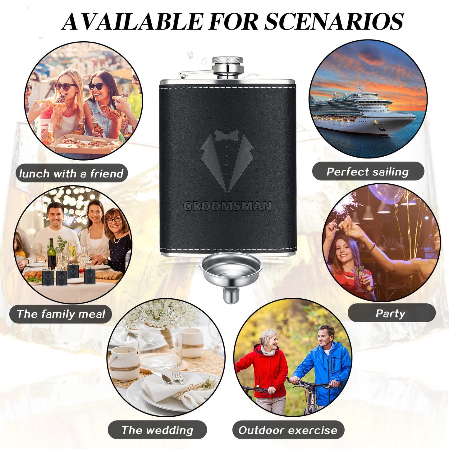 Rtteri Groomsman Gifts Set of 6 Flask for Men 8 oz Groomsman Proposal Gifts Stainless Steel Tuxedo Hip Flask Bachelor Party Favors for Wedding Proposal