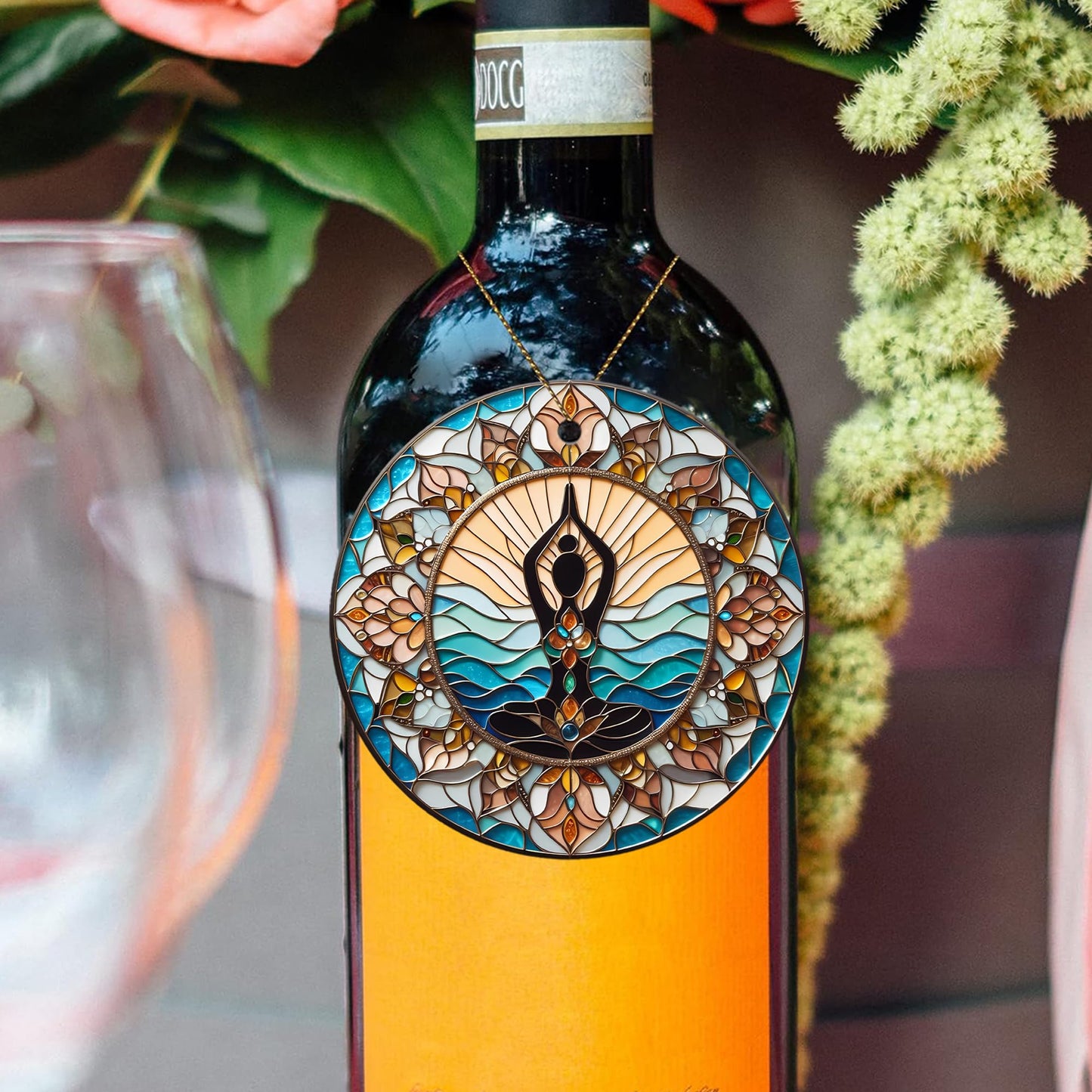Yoga Meditation Ceramic Ornament – Tranquil Lotus Pose Sun & Waves Design – Spiritual Home Décor Gift for Yoga Lovers, Mindfulness, Zen & Boho Style