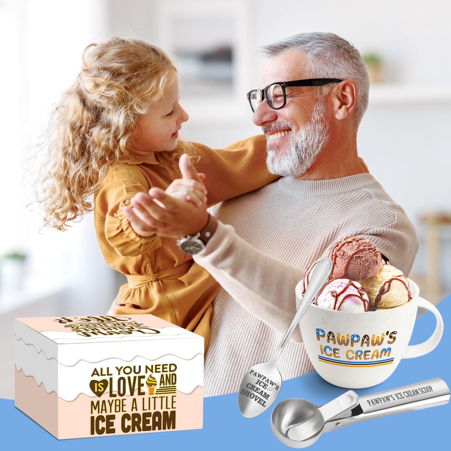 FUTBU Pawpaw Gifts, Gifts for Him Paw Paw's Christmas, Paw Paw's Ice Cream Bowl Scoop Shovel Spoon Set, Paw-Paw’s Ice Cream Gift, Ideal Xmas Birthday Father's Day Man Gifts