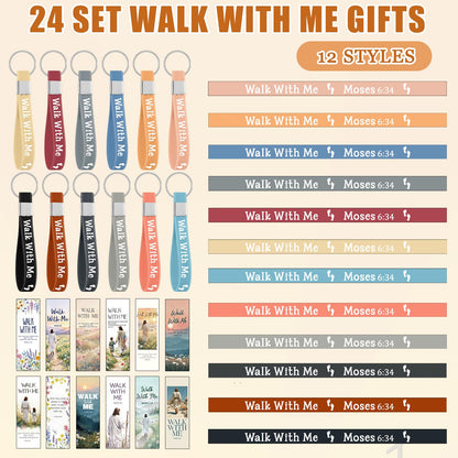 Kenning 24 Sets Walk with Me Keychains with Mormon Youth Theme Bookmarks LDS Missionary Silicone Keychain Bulk Graduation Gift for Coworker Sunday School Pastor Church