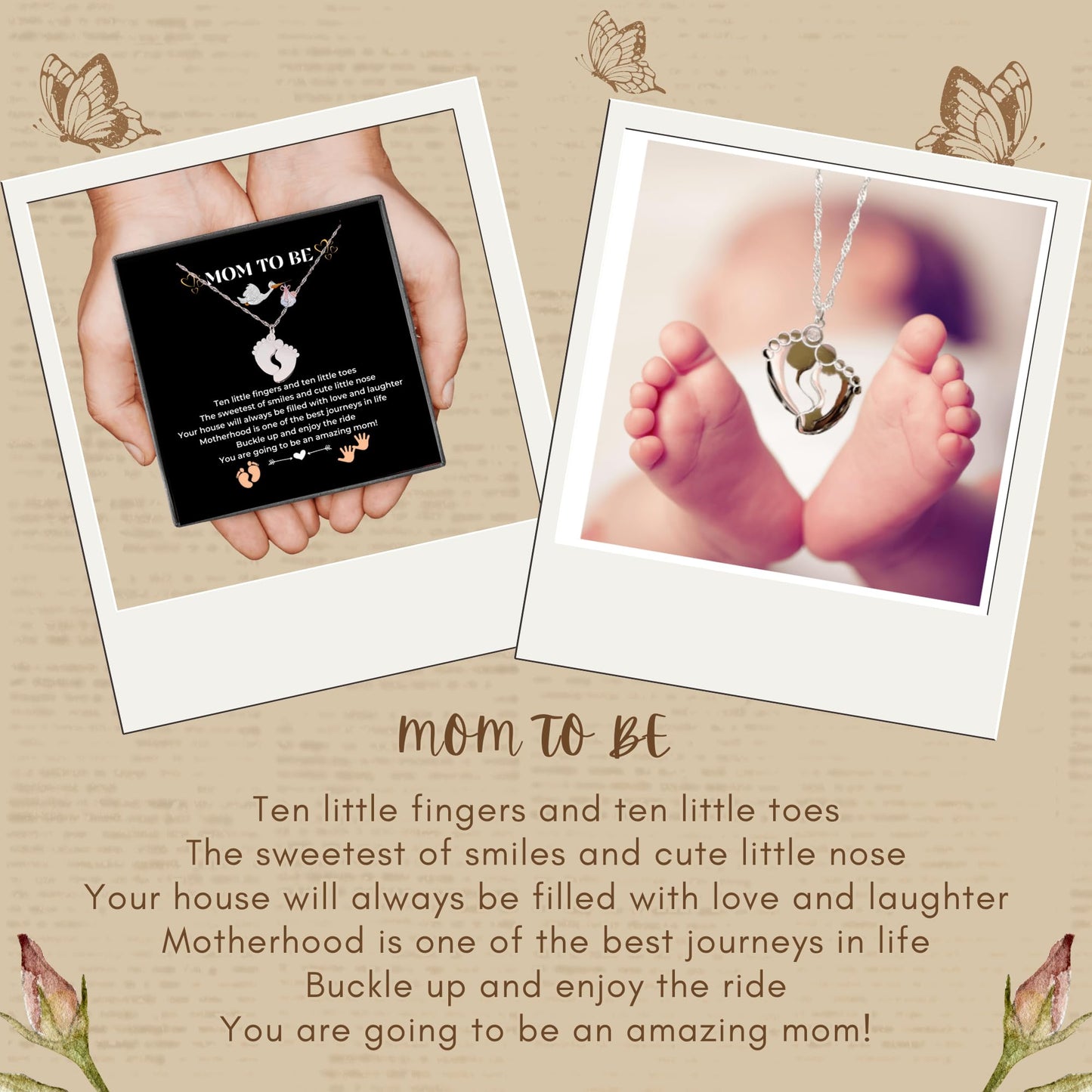 LOTUS-A Mom To Be Gift - Baby Feet Pendant Necklace with a Message Card Pregnancy Present for First Time Moms Expecting Women Pregnant Wife Sister Daughter Mother's Day Christmas Birthday