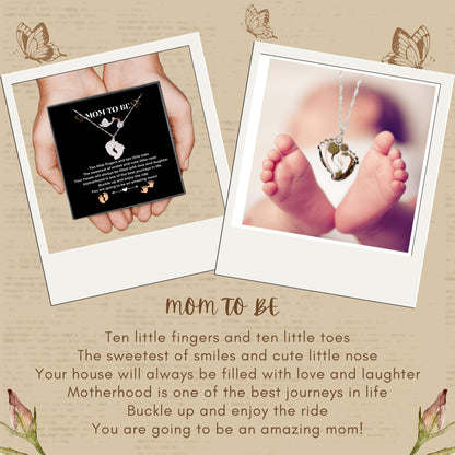 LOTUS-A Mom To Be Gift - Baby Feet Pendant Necklace with a Message Card Pregnancy Present for First Time Moms Expecting Women Pregnant Wife Sister Daughter Mother's Day Christmas Birthday