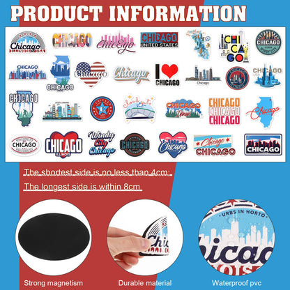 Konohan 30 Pcs Chicago Souvenirs Gifts Chicago Magnet for Refrigerator City Magnetic Refrigerator Stickers for Home Decoration