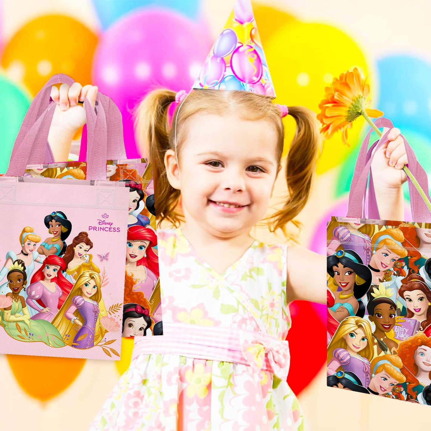 Disney Princess Party Favor Bag Set – 24 Pack of 8" Disney Princess Party Goodie Bags for Kids Bulk Reusable Totes | Princess Birthday Party Supplies