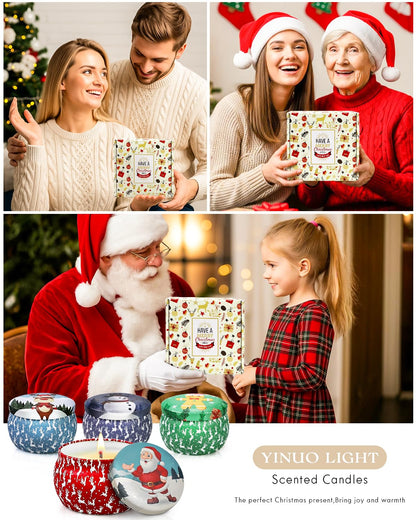 Christmas Candle Gift Set for Women, 4 Pack Long Lasting Soy Wax Candles with Lavender, Cookie, Fir & Cinnamon Apple Scents, Aromatherapy Candles for Home, Perfect Holiday Gifts