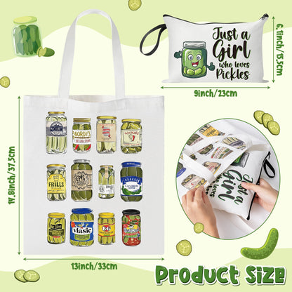 laffact Pickle Jar Tote Bag - Canned Pickles Canvas Handbag Gift Alphabet Merchandise Cotton Shoulder Tote Bag Makeup Bag for Shopping Gym Women Pickled Food Enthusiasts Lover Birthday Christmas