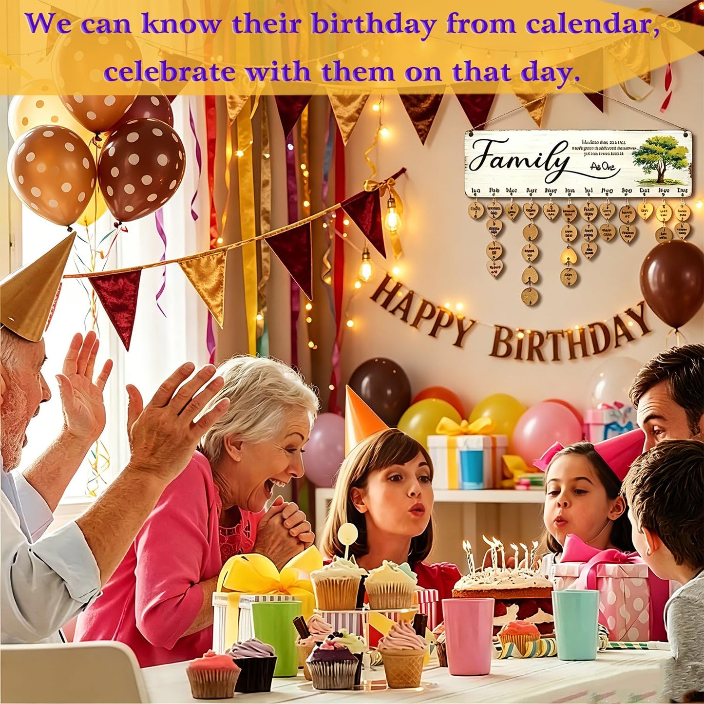 Birthday Gifts for Mom Grandma, Wooden Family Birthday Plaque Reminder Calendar Board Wall Hanging, Grandmother in Law Granny Present for Mothers Day Birthday Christmas Gift, FAMILY Sayings Pattern