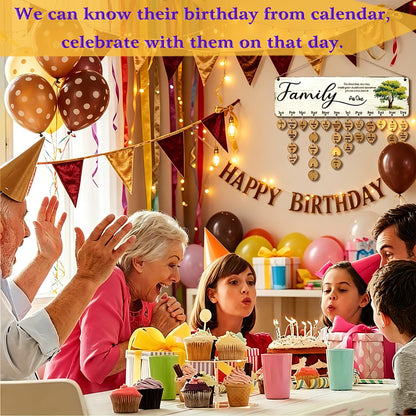 Birthday Gifts for Mom Grandma, Wooden Family Birthday Plaque Reminder Calendar Board Wall Hanging, Grandmother in Law Granny Present for Mothers Day Birthday Christmas Gift, FAMILY Sayings Pattern