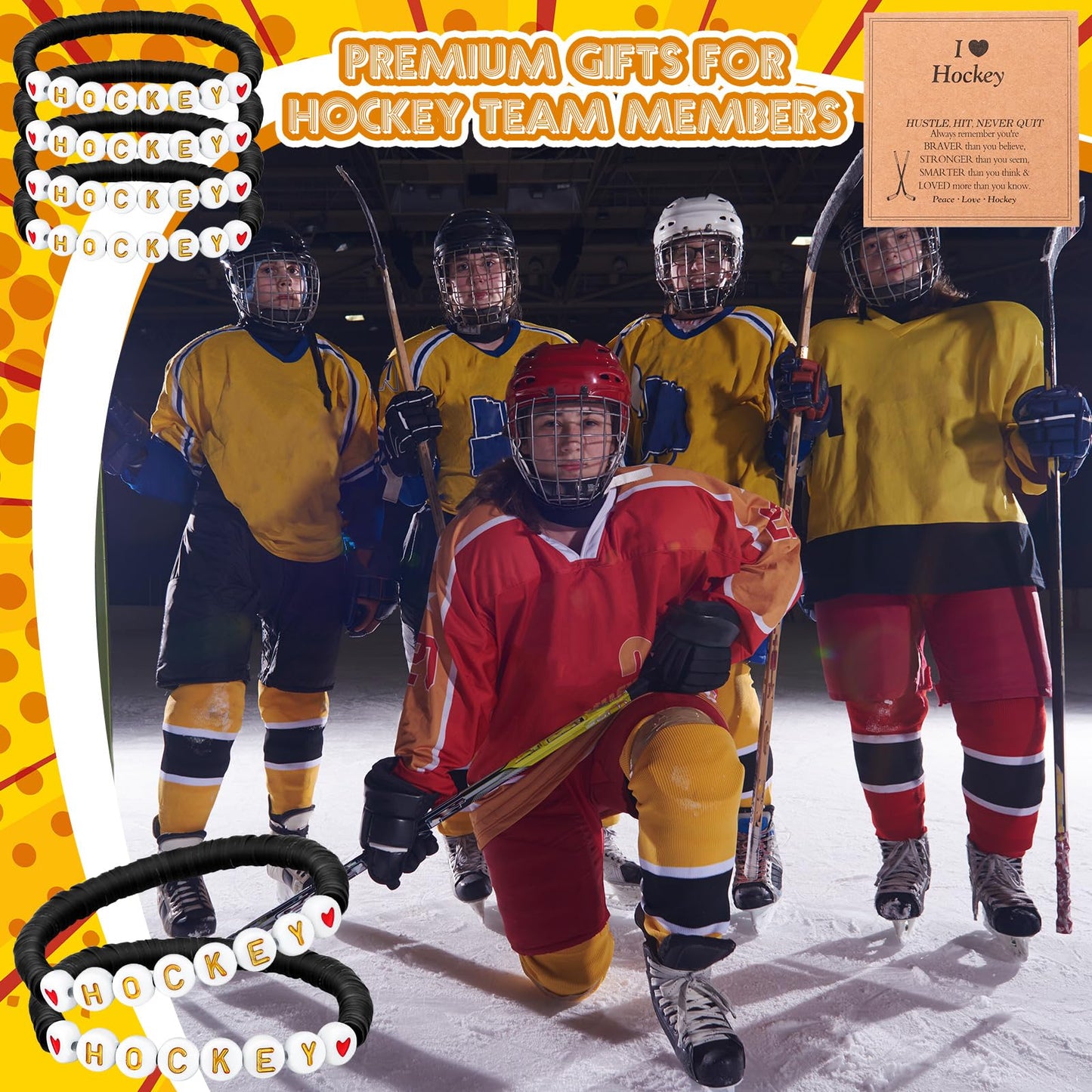 Lunmon 20 Sets Hockey Bracelets Hockey Sports Clay Beaded Bracelets with Inspirational Cards Sports Party Christmas Party Gifts Christmas Stocking Stuffers
