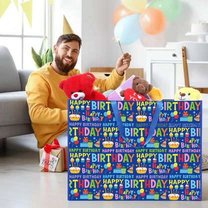 Pickmesh 2 Pcs Extra Large Birthday Bags 31.5x23.6x7.9 Inch Colorful Happy Birthday Gift Bag Oversize Non Woven Fabric Wrapping Pouch for Wedding Baby Shower Party Giant Present Wrap Supplies