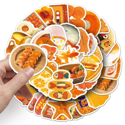INS Orange Stuffs Stickers, 50PCs Cartoon Food Stickers for Laptop, Hydro Flask, Water Bottle Phone, Vinyl Decals for Girls, Teens, Party Supply Decals as Gifts (Orange Things)