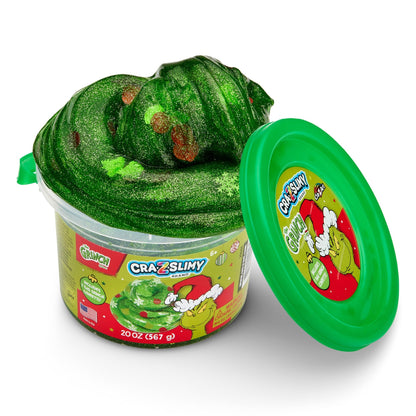 CRA-Z-Slimy The Grinch Green Glitter Slime Tub, 20 oz – Includes Festive Grinch Confetti, Stretchy Holiday Slime for Kids Ages 6+, Sensory Christmas Toy
