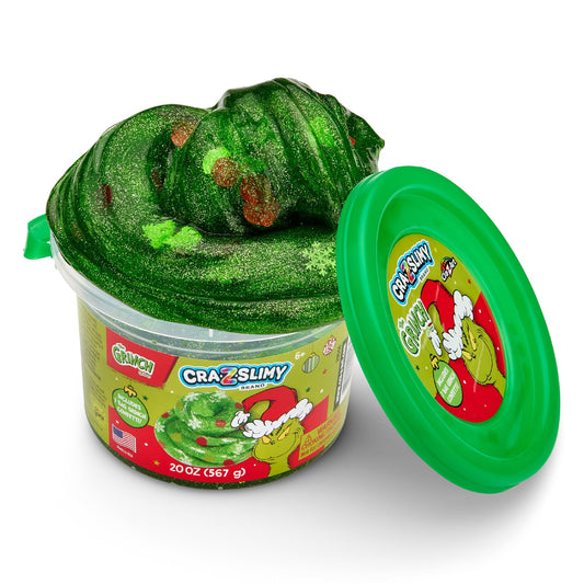 CRA-Z-Slimy The Grinch Green Glitter Slime Tub, 20 oz – Includes Festive Grinch Confetti, Stretchy Holiday Slime for Kids Ages 6+, Sensory Christmas Toy