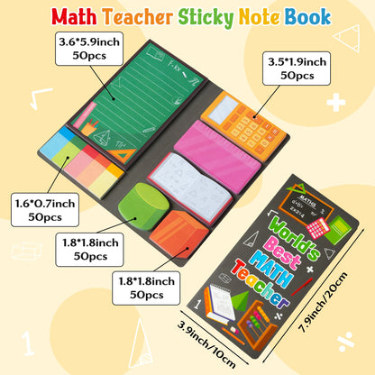 B1ykin Cute Sticky Notes Set - World’s Best Math Teacher Self-Stick Notes Pad, 550 Sheets Writing Memo Pages Sticky Notepad for Appreciation Gifts, School Office Party Supplies (Math Teacher)