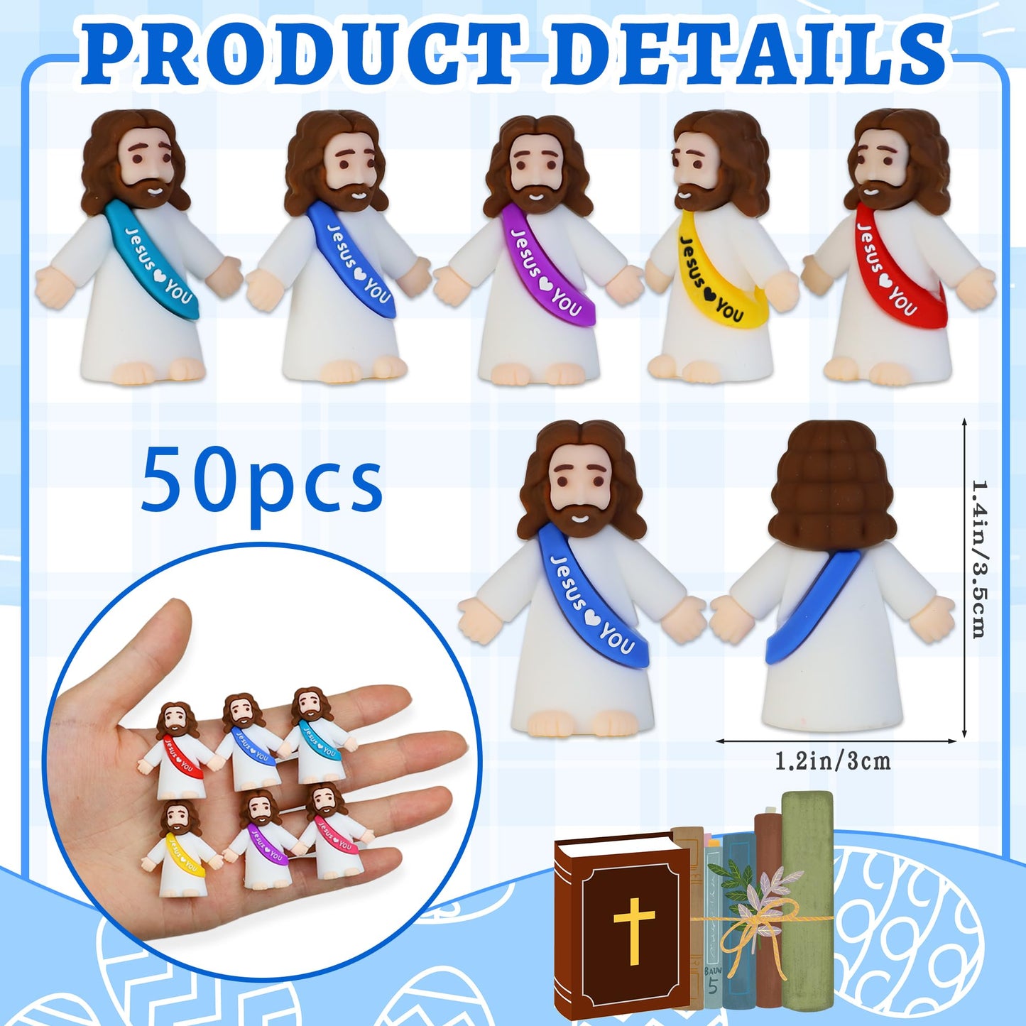 Bamamon 50 Pcs Little Jesus Figures, Mini Jesus Figurines in Bulk Easter Jesus Loves You Tiny Christ Toys to Hide and Seek Sunday School Religious Party Favors Baptism Gifts for Easter Egg Stuffers