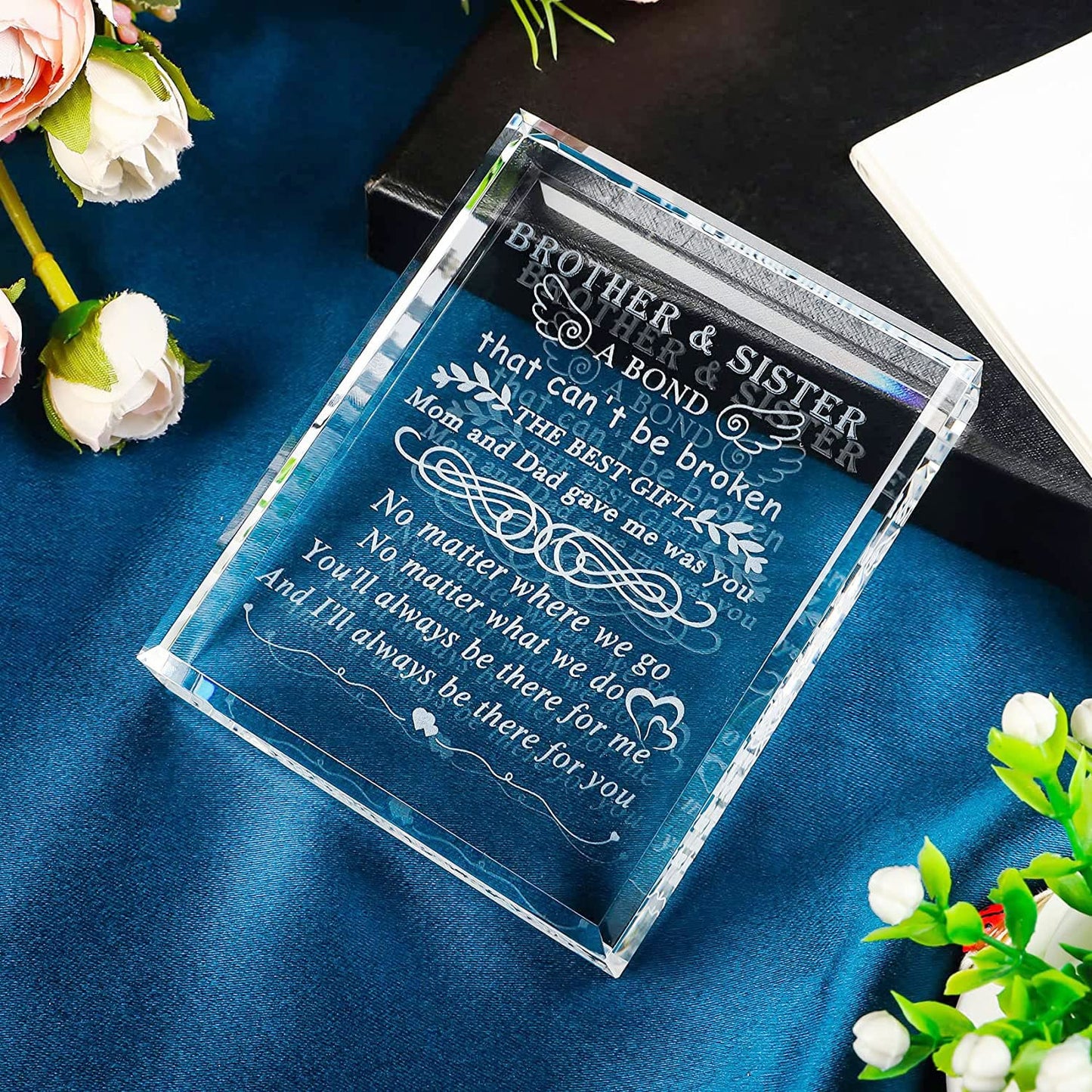 YWHL Meaningful Gifts for Brother from Sister, Laser Engraving Crystal Keepsake for Sister and Brother, Sisters Birthday Gifts from Brothers