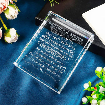 YWHL Meaningful Gifts for Brother from Sister, Laser Engraving Crystal Keepsake for Sister and Brother, Sisters Birthday Gifts from Brothers