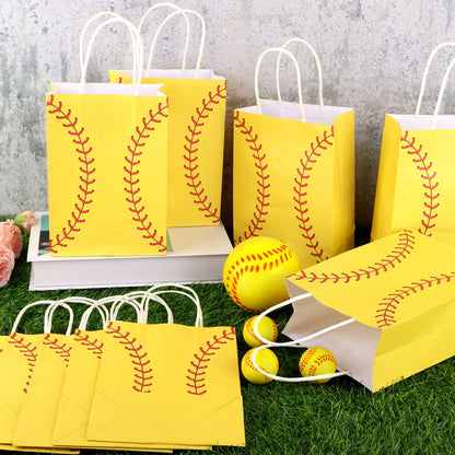 Hxezoc 12 Pieces Softball Gift Bags with Handle, Paper Treat Candy Bag Sport Favor Bags for Softball Theme Birthday Party Decoration Supplies