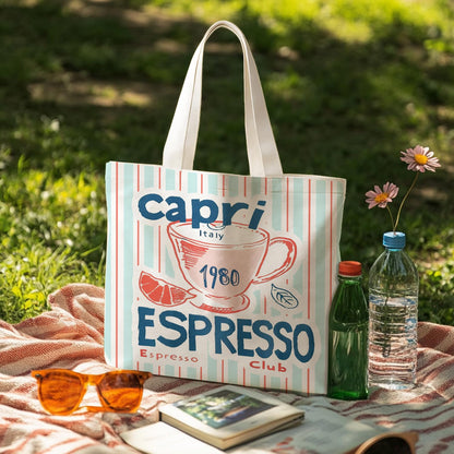 Canvas Tote Bag for Women, Fruits-CoffeeTote Bag, Italian Gifts, Reusable Shopping Grocery Bags