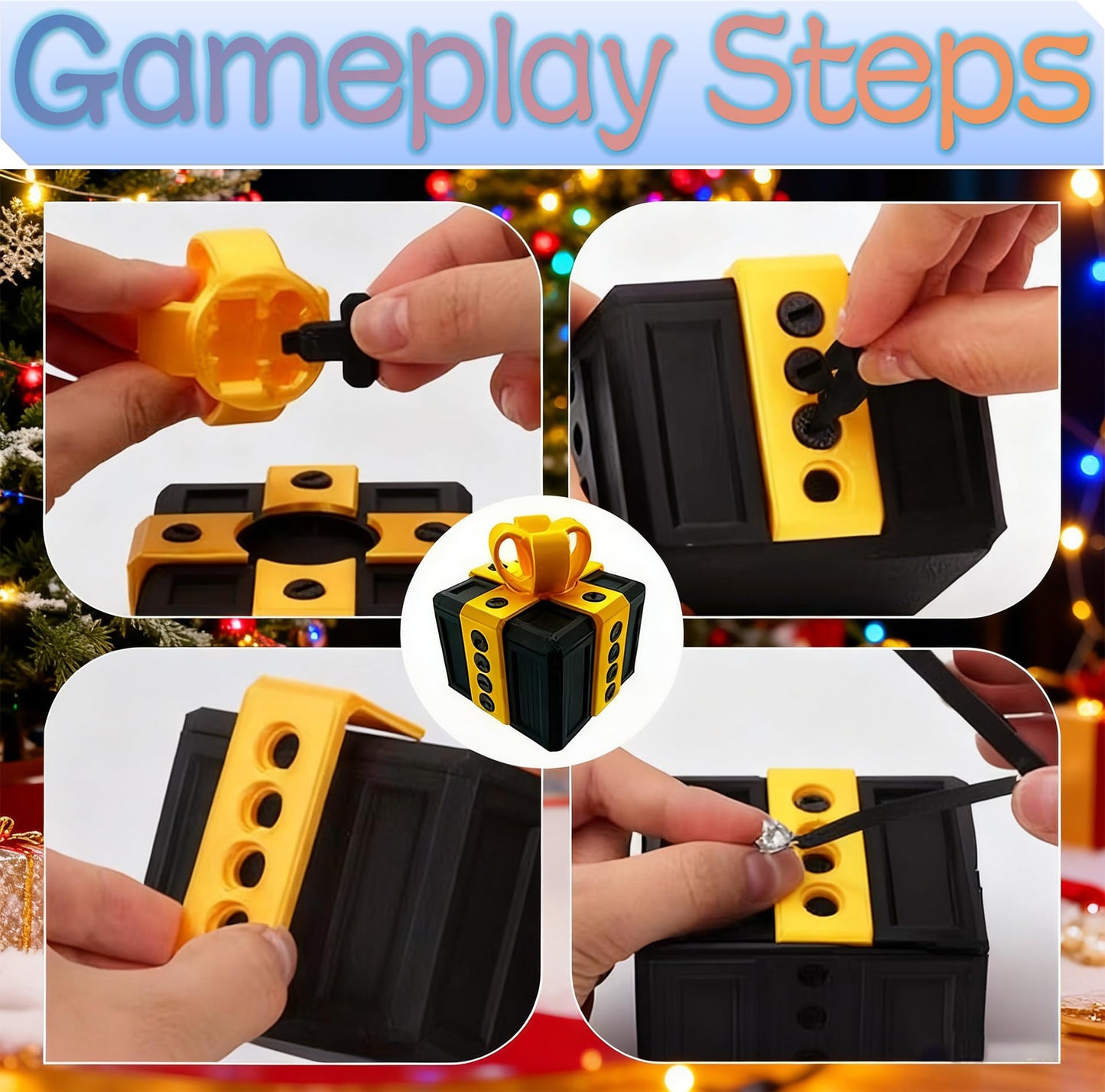 Annoying Gift Box with Screws Funny The Annoying Present Prank Box Thanksgiving Christmas White Elephant Perfect Gag Gift for All Occasions (Black-Gold)