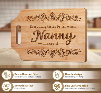 AceThrills Nanny Gifts for Nanny for Birthday from Grandkids - Engraved Bamboo Cutting Board 12.3"L × 8.7"W × 0.4"Th
