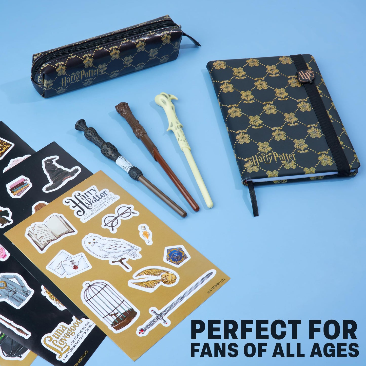 Get Trend Harry Potter Gifts Stationary Set with Cute Notebook Ball Point Wand Pens Pencil Case Stickers Cute Stuff Hogwarts Journal Accessories (Black Harry Potter)
