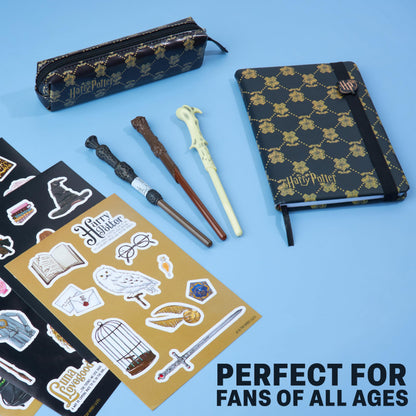 Get Trend Harry Potter Gifts Stationary Set with Cute Notebook Ball Point Wand Pens Pencil Case Stickers Cute Stuff Hogwarts Journal Accessories (Black Harry Potter)