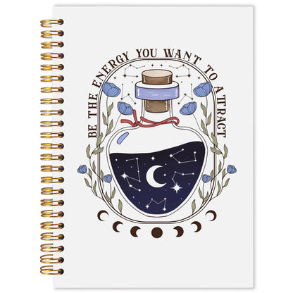 Witchy Magic Bottle Notebook, Boho Moon Phase Floral Journal, Mystical Celestial Witch Journal, Witchy Gifts for Women, Enchanted Aesthetic Hardcover Spiral Notebook 5.5x8.3 Inch