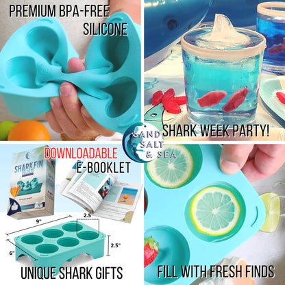 Silicone Shark Fin Ice Cube Tray, 100% Food Grade, BPA-Free Sharkweek Shark Gifts, Dishwasher Safe Silicone, Shark Party or Birthday Gift, Upright-Floating Fin Ice Mold