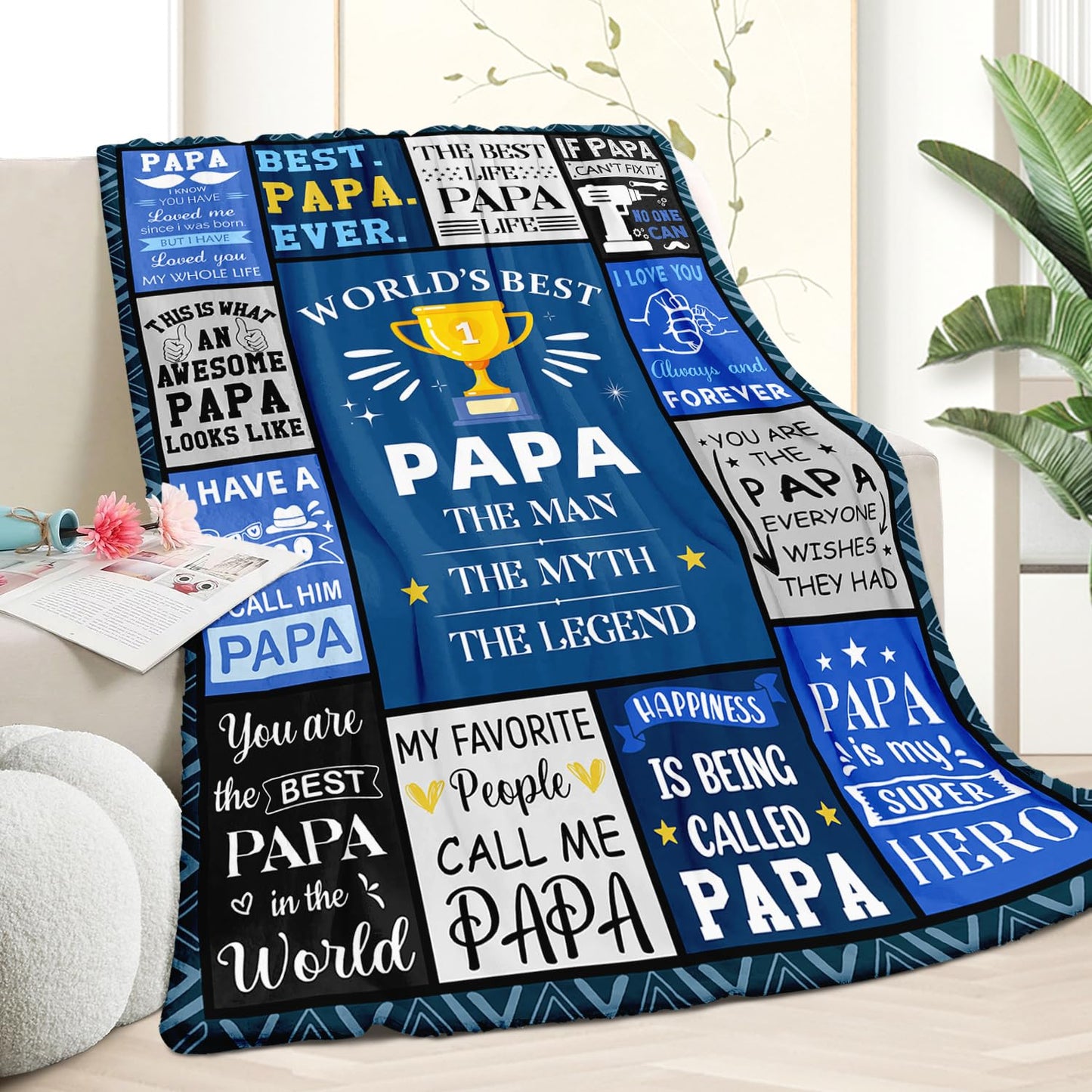 Papa Fathers Day Blanket Gifts - Papas Birthday Gift - Unique Christmas Valentines Day Birthday Gifts for Papa from Grandkids Grandchildren Granddaughter - Best Papas Ever Gift Blanket 50"X60"