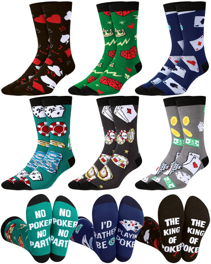 Eurzom 6 Pairs Funny Casino Crew Socks for Men Women Novelty Poker Dice Pattern Sock Mom Father Birthday Gift Casino Lover