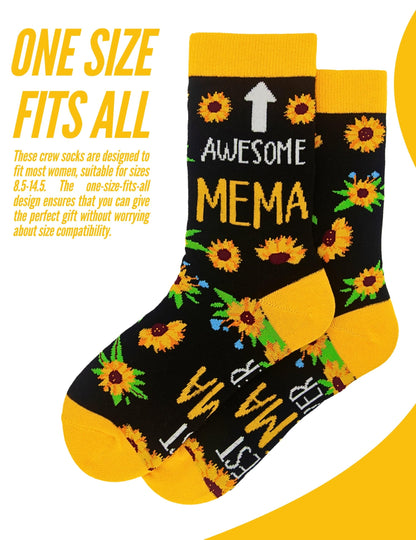 InnoBeta Mema Gifts, Mothers Day Gifts for Mema, One Size Crew Socks on Mother's Day, Christmas, Birthday