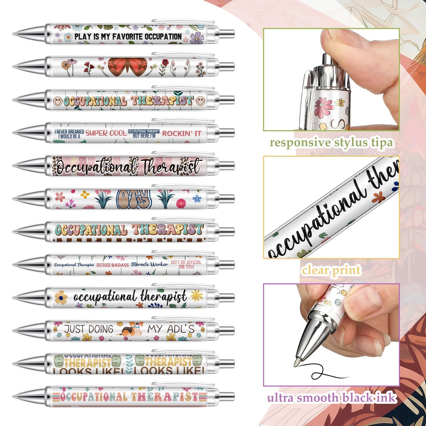 Motipuns 12 Pcs Occupational Therapy Month Gifts OT Appreciation Gifts Pens Occupational Therapist Ballpoint Pens OT Party Favors for Women Employees Staff Writing Stationery Office Holiday Supplies