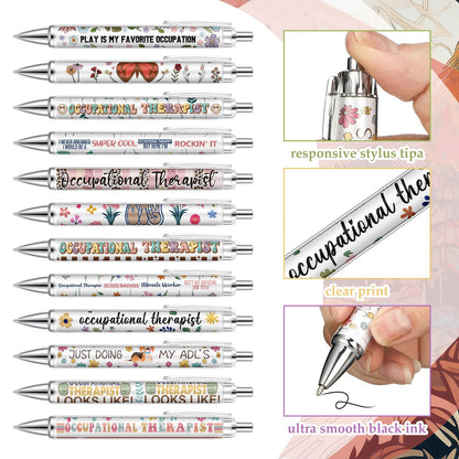 Motipuns 12 Pcs Occupational Therapy Month Gifts OT Appreciation Gifts Pens Occupational Therapist Ballpoint Pens OT Party Favors for Women Employees Staff Writing Stationery Office Holiday Supplies