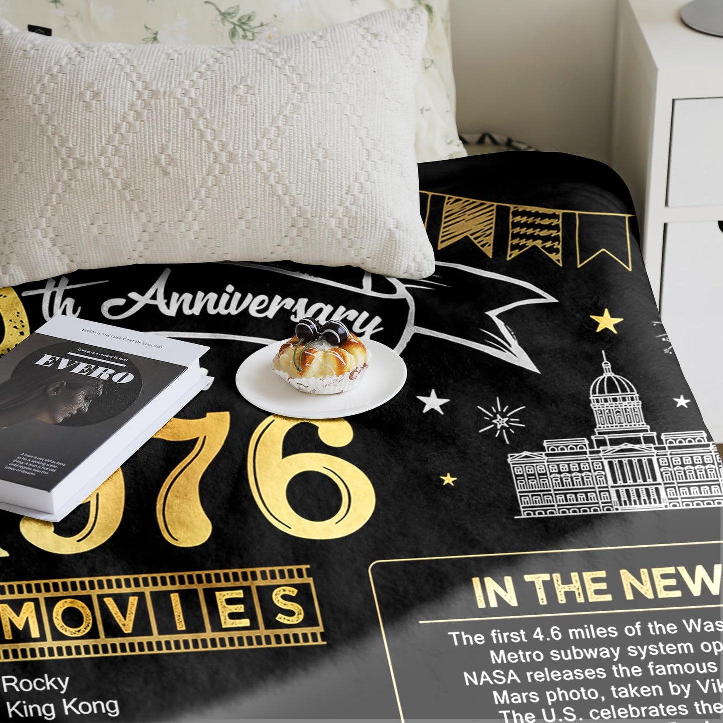 50th Anniversary Wedding Blanket Gifts Gift for 50th Wedding Anniversary Golden 50 Years of Marriage Gifts for Couple Wife Husband Dad Mom Parents Back in 1976 Blanket 60Lx50W