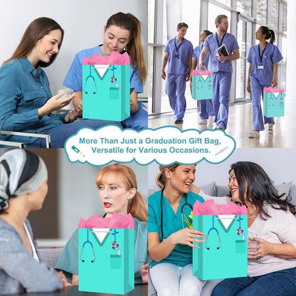 WhatSign Nurse Graduation Gifts Bag - 13" Large Nurse Gift Bags with Tissue Paper and Handle Nursing School Graduation Gifts for Women New Nursing Student Gift Bag for Medical School Party Favor