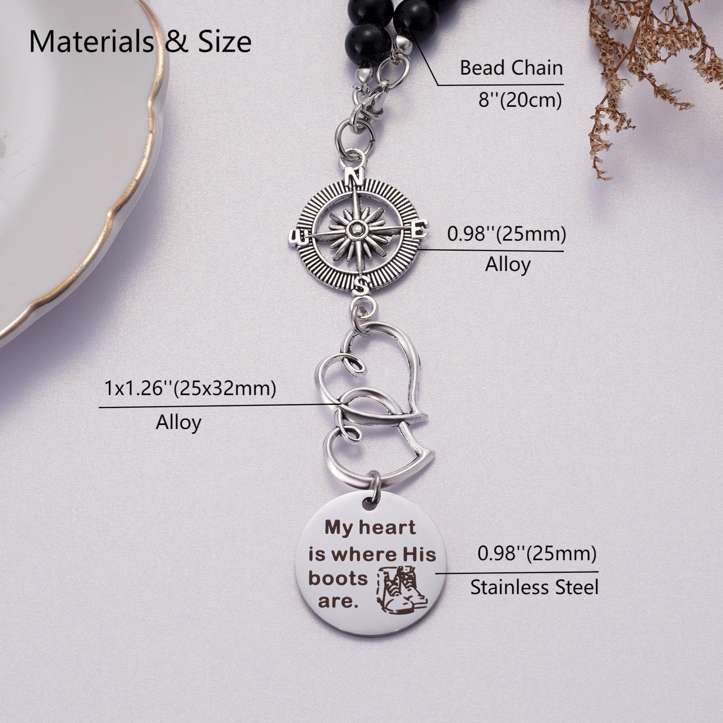 My Heart is Where His Boots are Car Charm, Military Wife Gift, Soldier Boots Rear View Mirror Charm, Soldier Wife Gift, Soldier Mom Gift, Deployment Gift, Soldier Girlfriend Gift