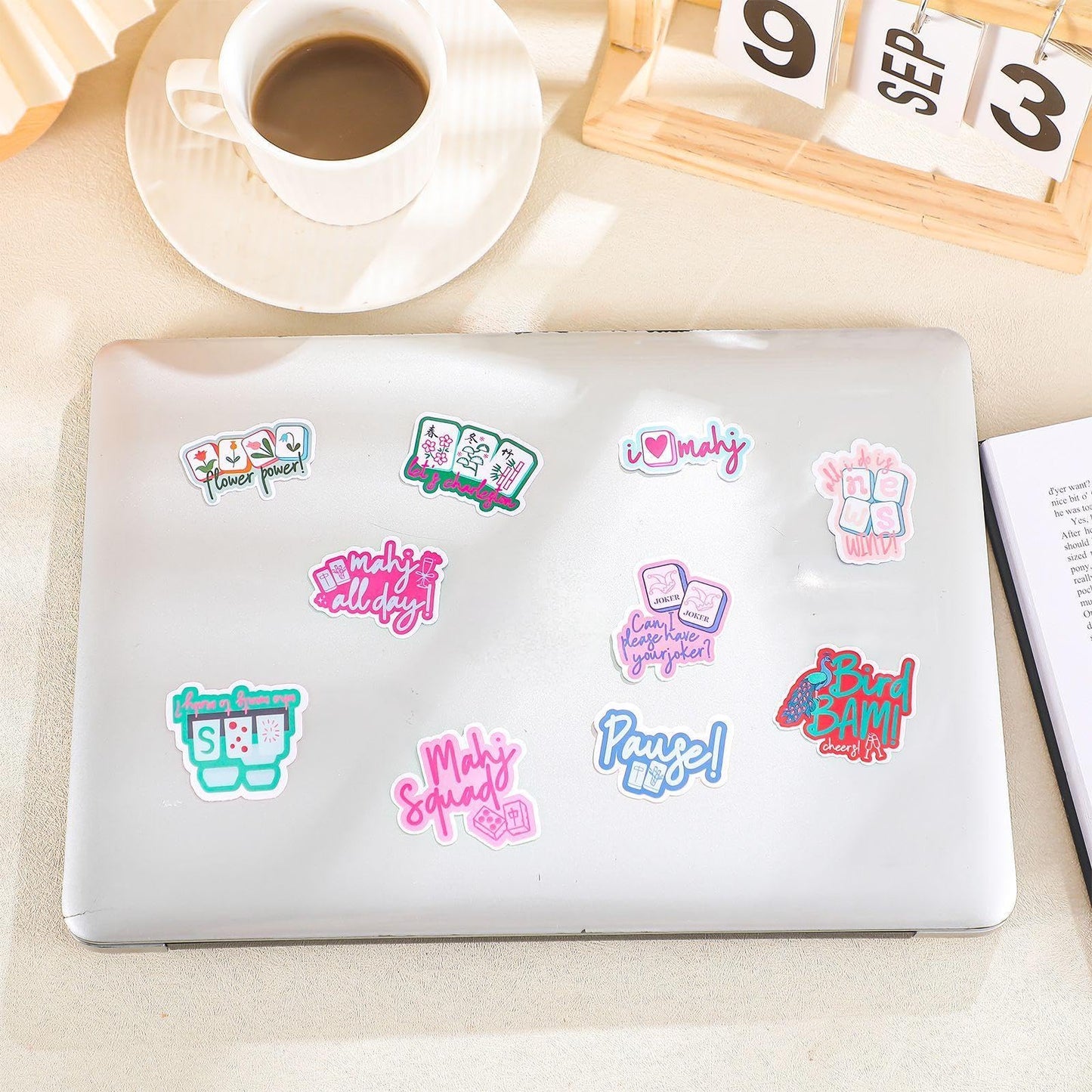 20 Pcs Funny Mahjong Stickers for Water Bottle, Scrapbook, Laptops, Phone Self-Adhesive Waterproof Mahjong Stickers Vinyl Chinese Mah Jong Decals Gifts for Party Decoration