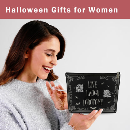 Funny Dark Humor Goth Gifts for Women, Live Laugh Lobotomy Cosmetic Bag, Funny Gothic Makup Bag Birthday Gifts for Women Zipper Pouch Bag