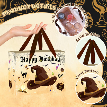 LUUFILx Wizard Birthday Gift Bag Wizard Hat Birthday Party Favors with Wrapping Paper Card Wizard School Gift Wrap Bag for Girls Boys Halloween Wizard Party Decorations Party Supplies (Yellow)