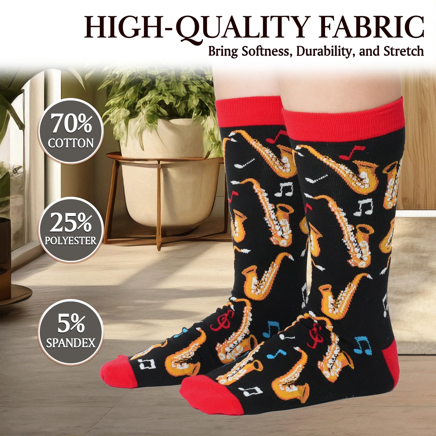 ZAGKOO Gifts for Guitar Players Rock And Roll Music Lovers Saxophone Trombone - Funny Socks for Men Women - Fathers Day Ideas