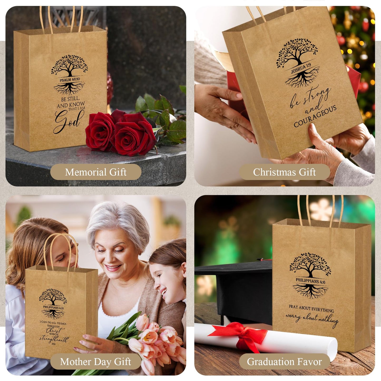 Motipuns 20 Pcs Christian Gift Bags for Father's Day Religious Kraft Paper Bags Bulk with Handle Bible Verse 6 x 3 x 8 Inches for Church Members Baptism Pastor Family