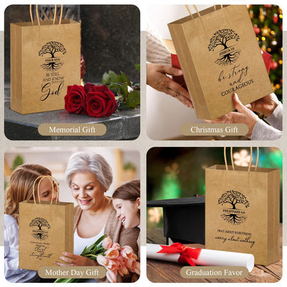 Motipuns 20 Pcs Christian Gift Bags for Father's Day Religious Kraft Paper Bags Bulk with Handle Bible Verse 6 x 3 x 8 Inches for Church Members Baptism Pastor Family