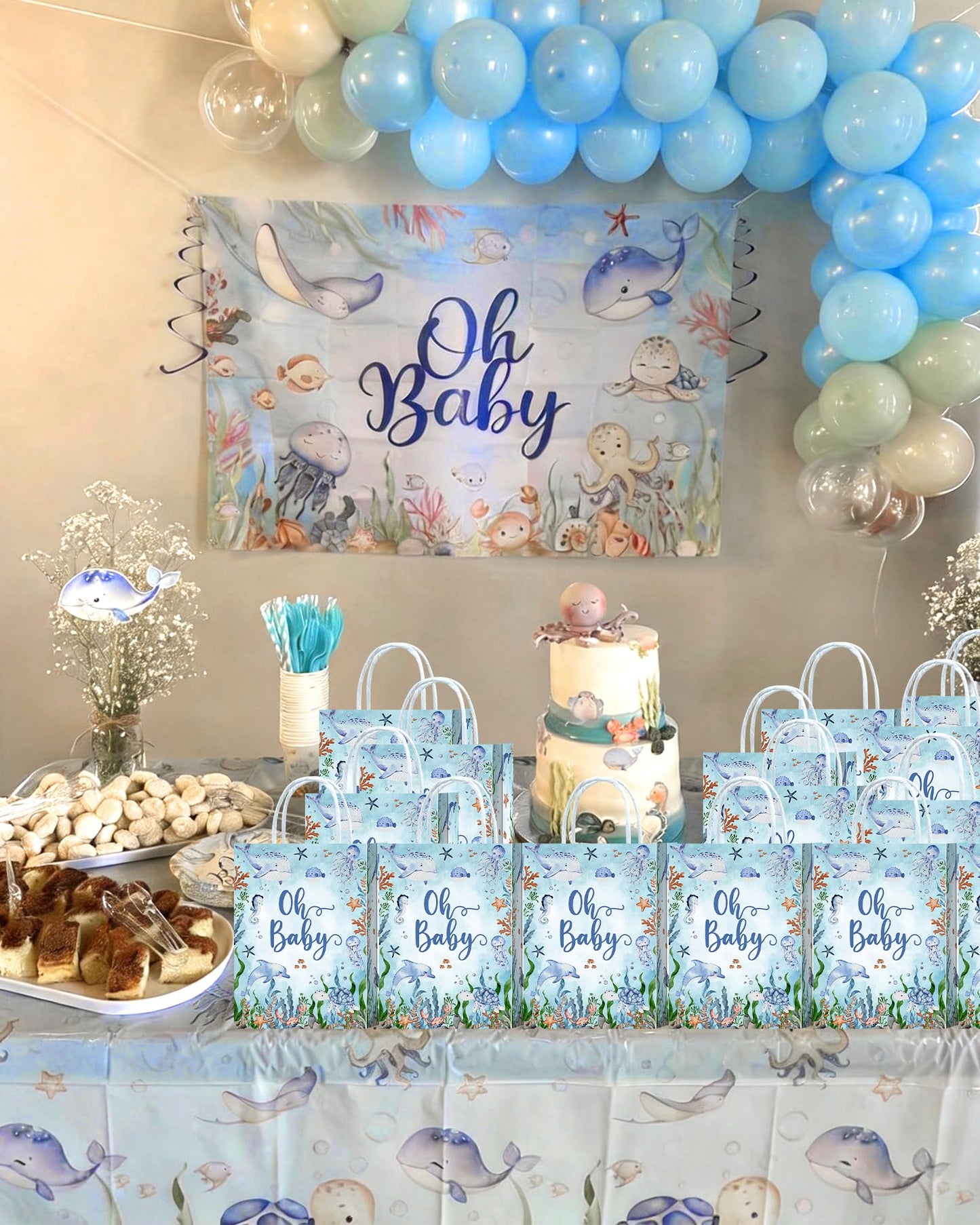 16Pcs Under the Sea Baby Shower Favor Bags - Party Favor Gift Snack Goodie Treat Candy Bags for Ocean Theme Baby Shower Decorations Supplies