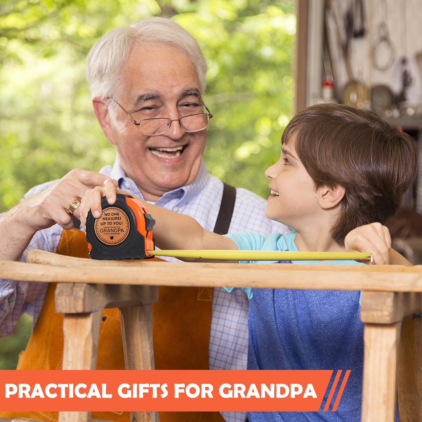 Fathers Day Grandpa Gifts from Grandkids, Birthday Grandpa Grandfather Papa Gifts from Granddaughter Grandson, Granddad Grandparents Day Gift Idea Genuine Leather Engraved 25 FT Tape Measure