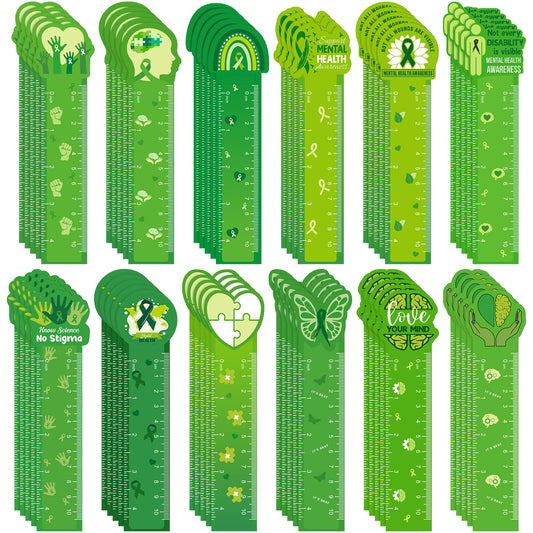Skyygemm 120 Pcs Mental Health Awareness Bookmarks Ruler Bulk Gifts Green Positive Psychology Affirmations Therapy Inspirational Spiritual Gifts Mental Health Month Events Book Markers for Students