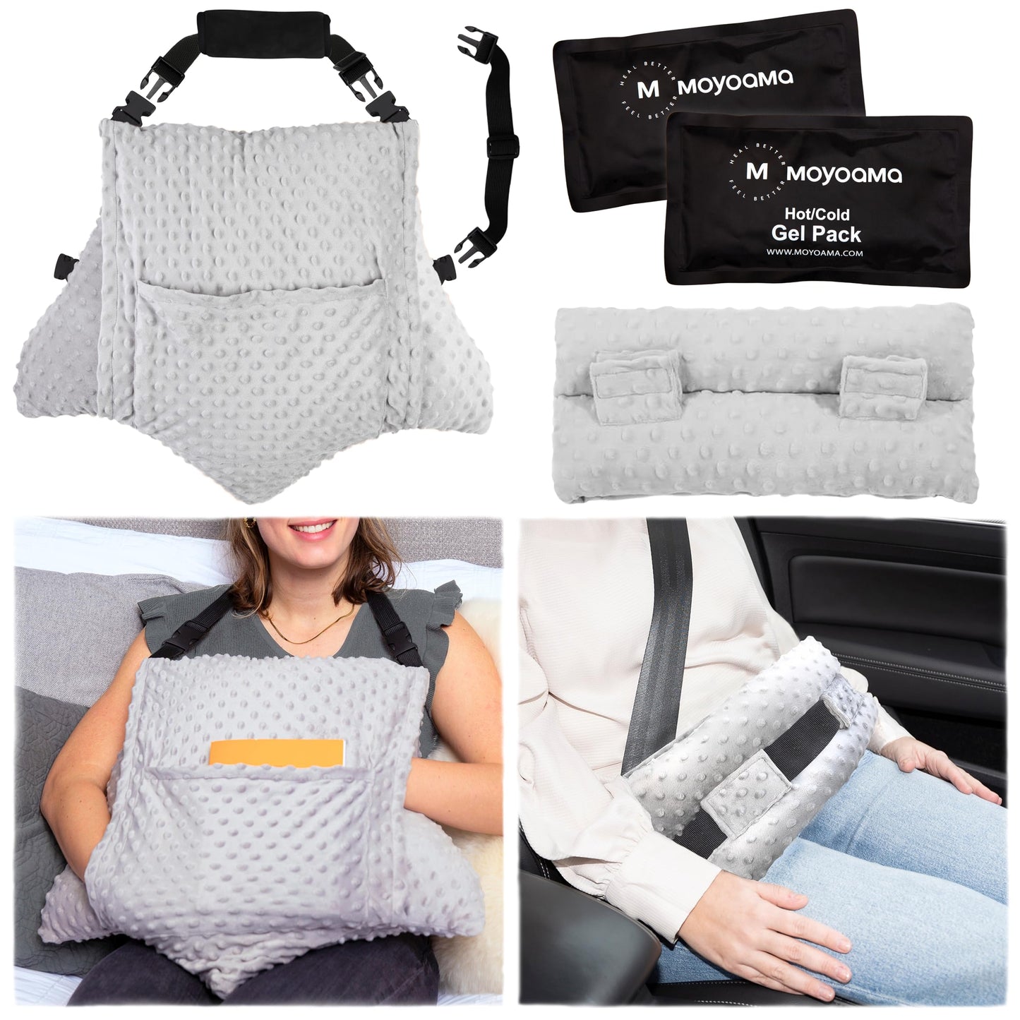 MOYOAMA 4 Pc Hysterectomy Pillow Set – Incl Seatbelt Cushion & 2 Gel Packs for Soothing Relief – After Hysterectomy Recovery Must-Haves, Post-Op C-Section Pillow Gifts, Abdominal Surgery Recovery
